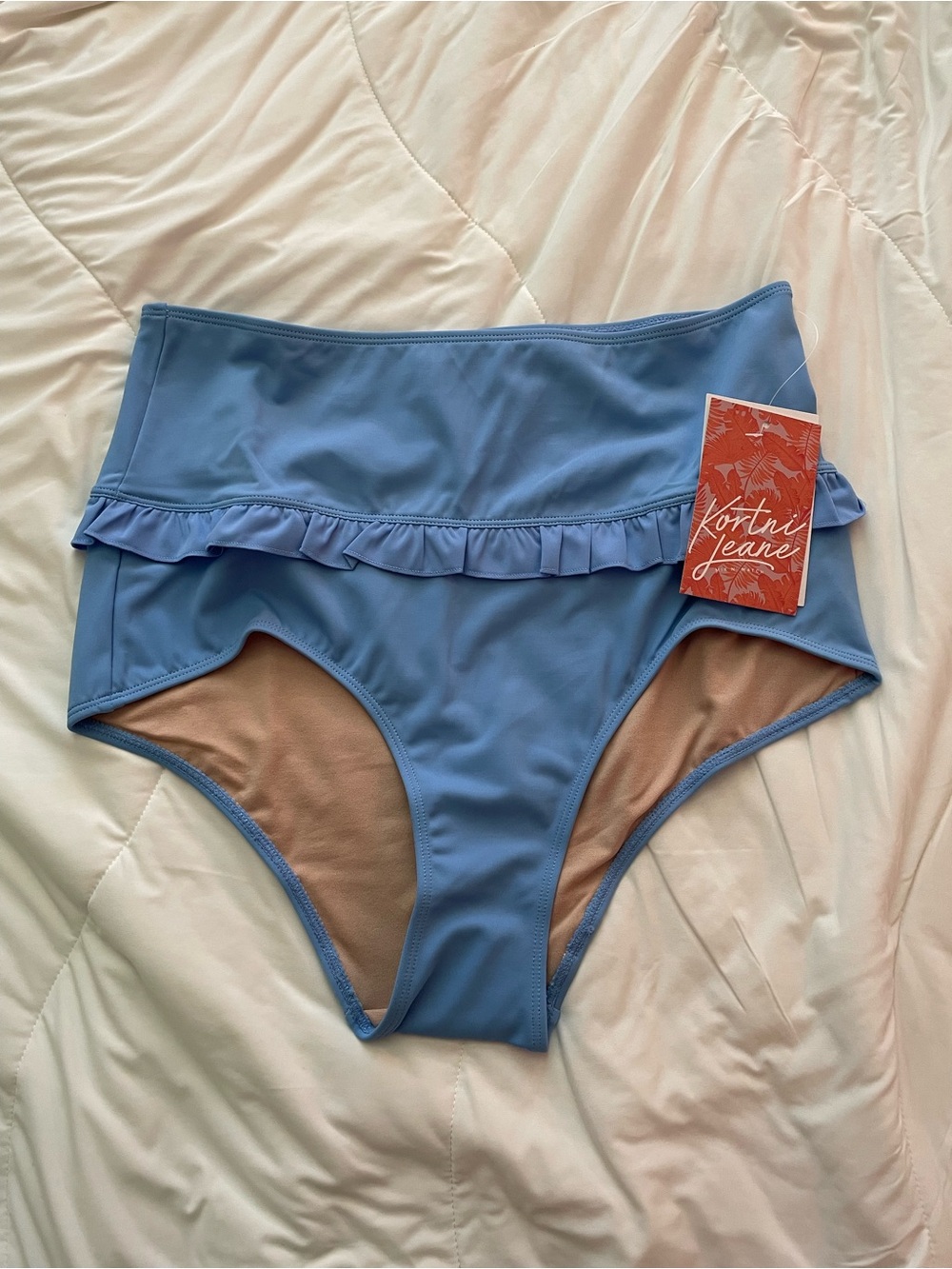 kortni jeane blue skies high-waisted mid-ruffle swimsuit bottoms